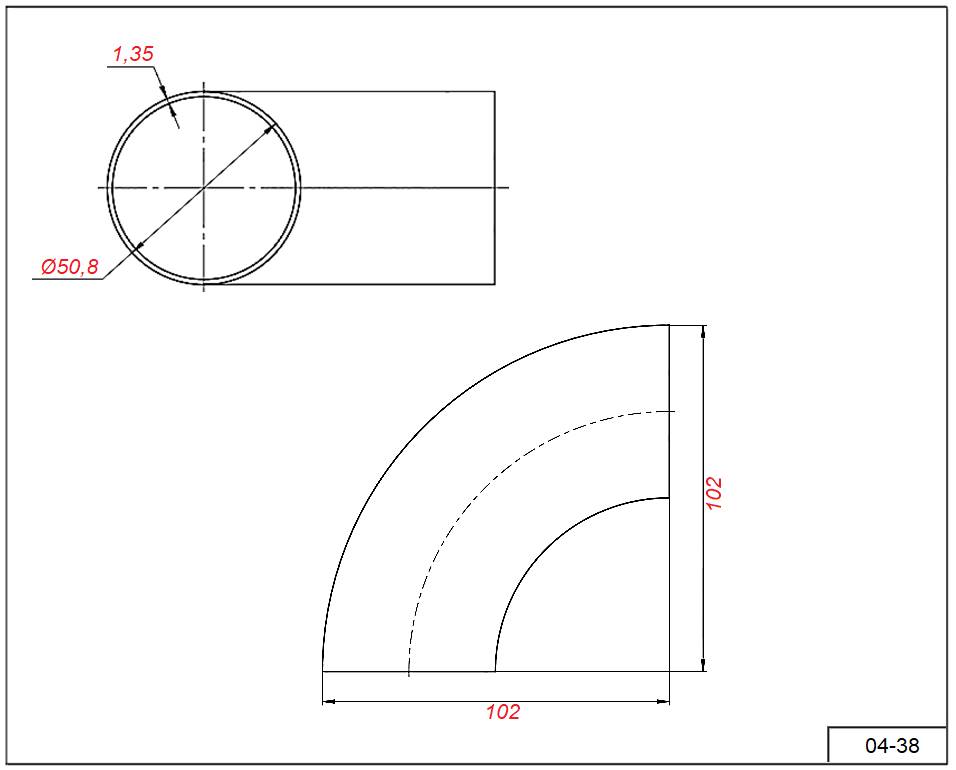 Отвод 04-38 для трубы O 50.8 мм. Угол 90°гр. Под сварку AISI 304