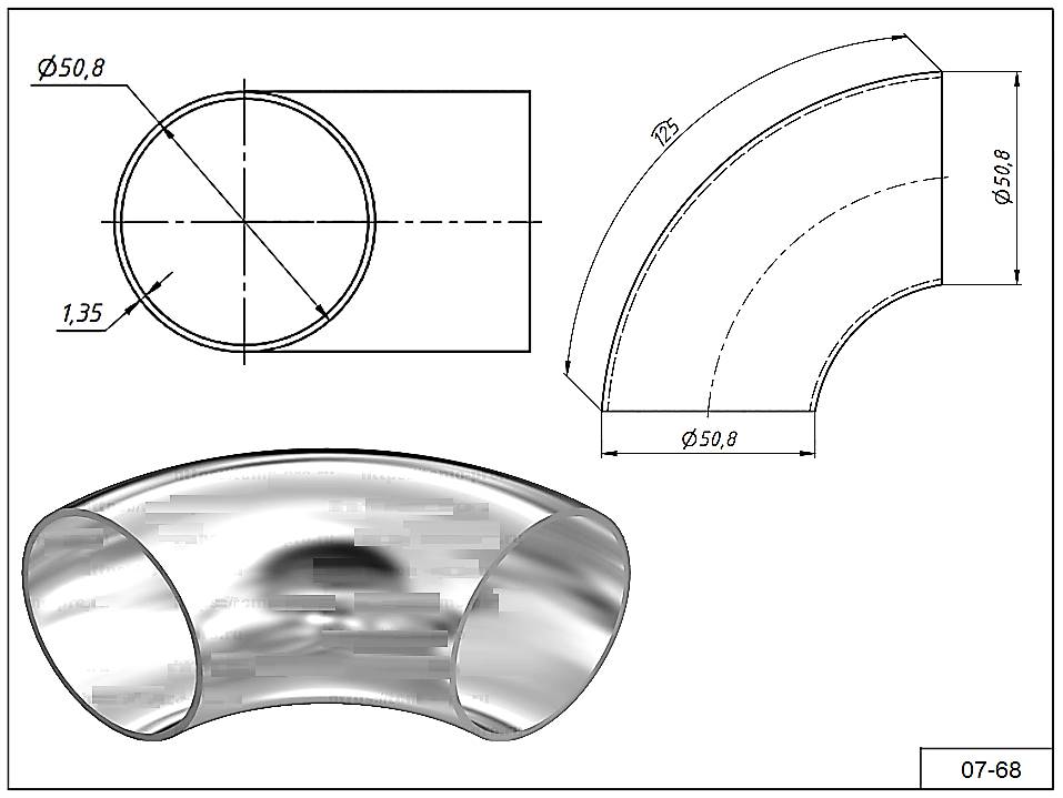 Отвод 07-68 для трубы O 50.8 мм. Угол 90°гр. AISI 201 под сварку